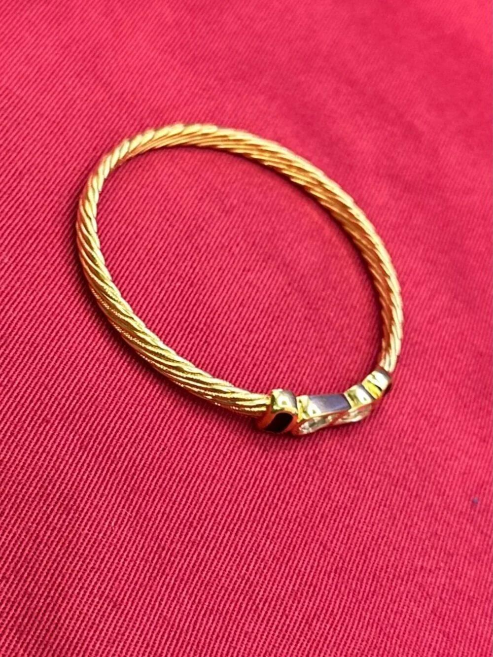 VTG S.A.L. (Swarovski) Gold-Toned Cable & Crystal Bangle Bracelet